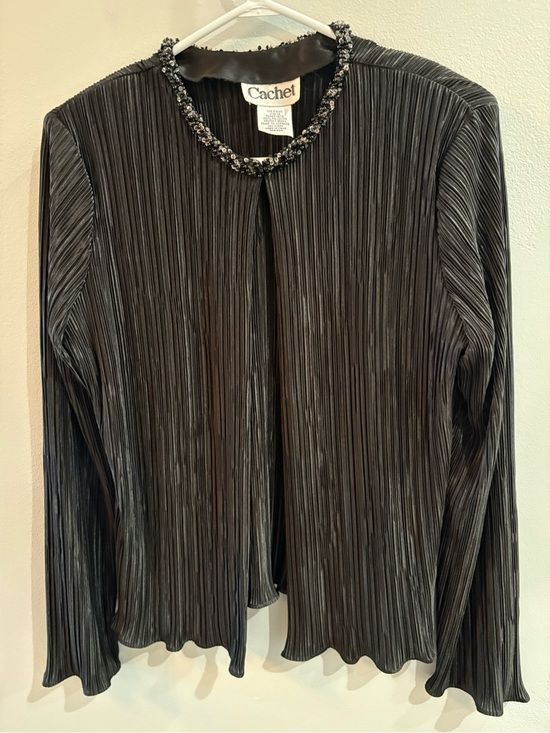 Cachet Jackets & Blazers - Vintage Cachet Black Pleated Beaded Neck Jacket Size 14